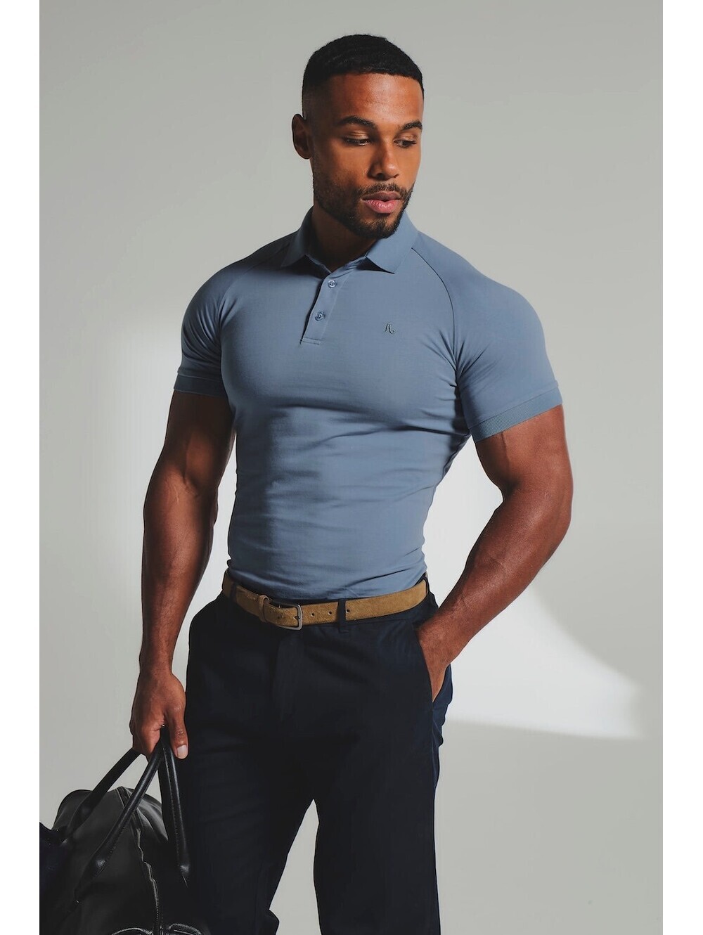 TAILORED ATHLETE ESSENTIAL FIT POLO SHIRT IN SLATE BLUE Size L